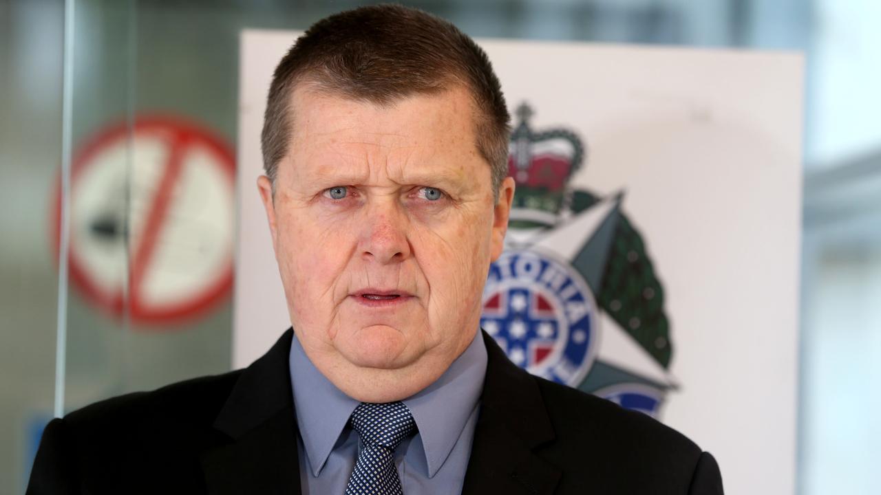 Detective Acting Senior Sergeant Gavin Mullins speaking at the night stalker press conference at Geelong Police Station. Picture: Mike Dugdale