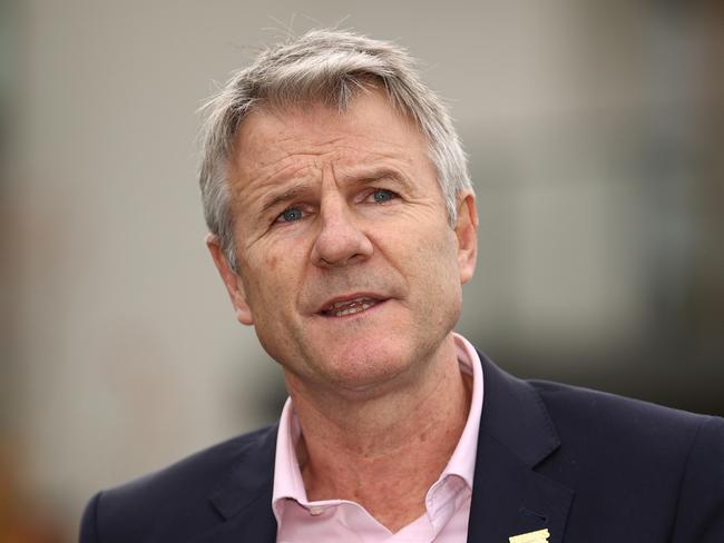 MELBOURNE, AUSTRALIA - MAY 31: Hawthorn Hawks President Andy Gowers speaks to the media at Waverley Park on May 31, 2023 in Melbourne, Australia. (Photo by Robert Cianflone/Getty Images)