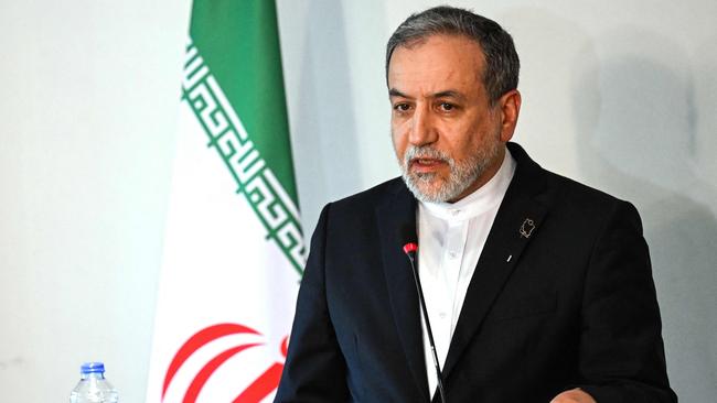 Iranian Foreign Minister Abbas Araghchi speaks to reporters. Picture: AFP.
