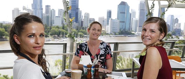 Fatjona Rushaj with Bree Sheedy and Alana Jessop at the Bar Spritz at Kangaroo Point in February.