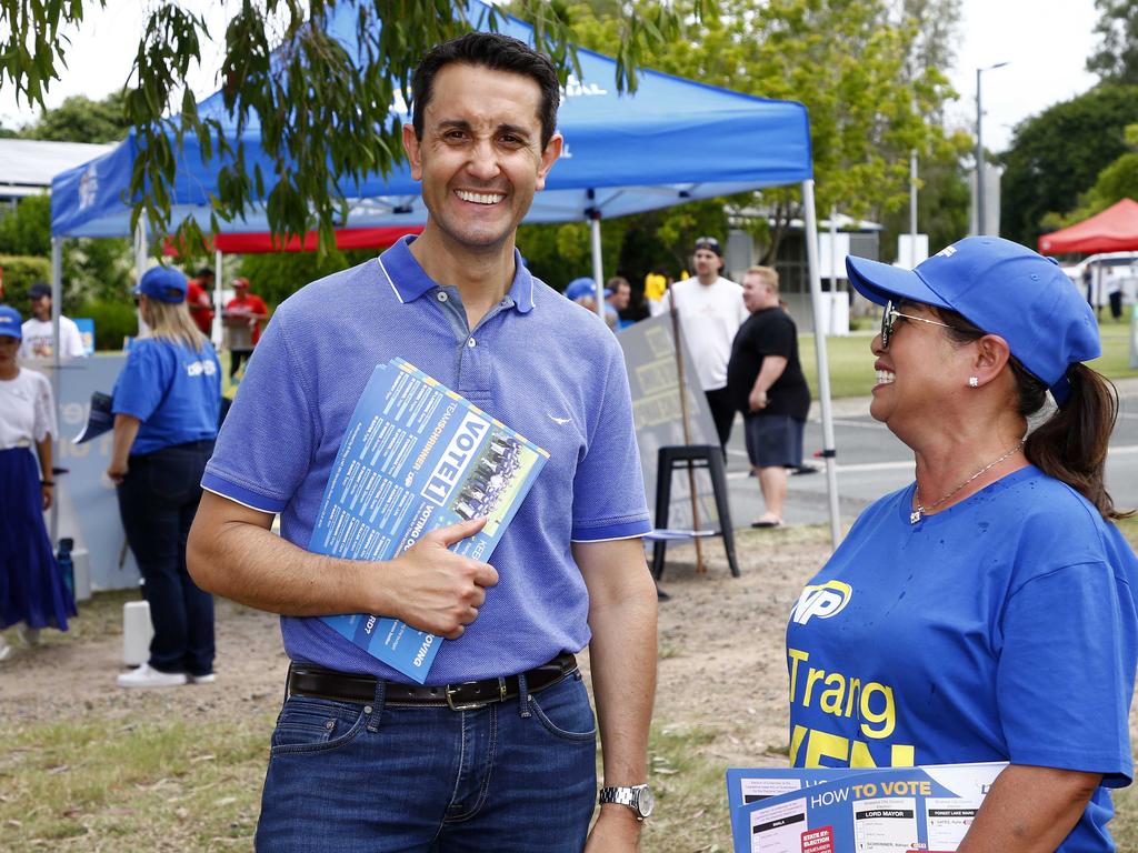 LNP leader David Crisafulli was on the hustings in Inala on Saturday. Picture : Tertius Pickard /NCA Newsire