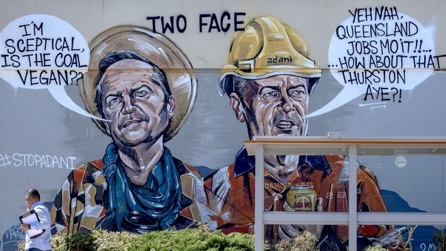 A mural of Bill Shorten is seen along High St, in the Melbourne suburb Preston, which is located in the federal electorate of Batman. Monday, 26 February, 2018. (AAP Image/Luis Enrique Ascui) NO ARCHIVING