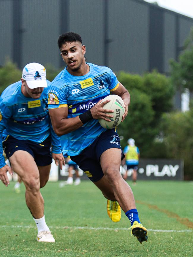 Alofiana Khan-Pereira is in line for a starting spot in Round 1 at the Titans. Picture: Supplied.