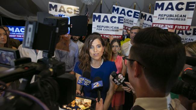 Nancy Mace speaks to media after surviving a challenge from a candidate endorsed by Donald Trump in South Carolina's GOP primary election. Picture: Getty Images/AFP