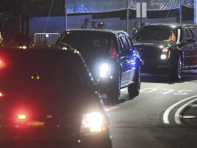 The motorcade of U.S. President Donald Trump arrives at the Shangri-la Hotel in Singapore. Picture: AP