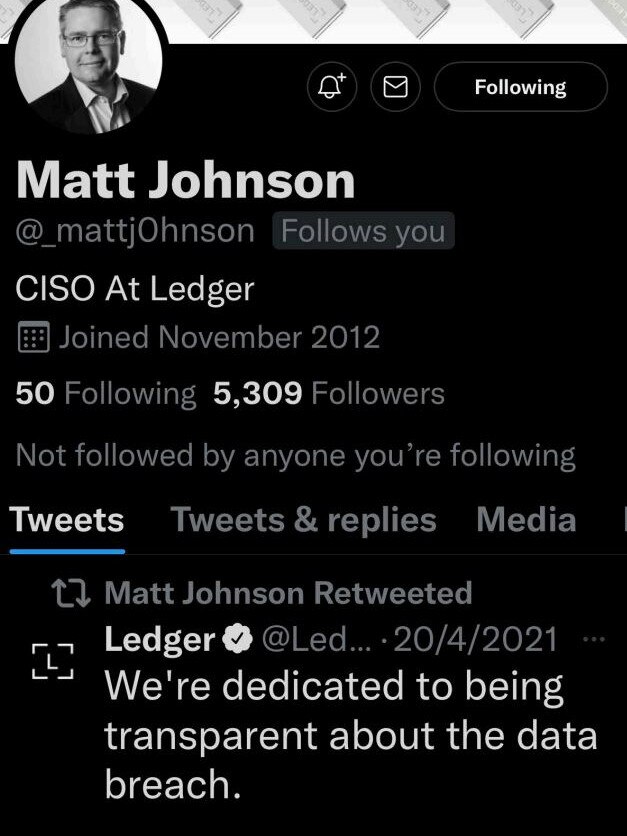 The fake account of the CISO of Ledger.