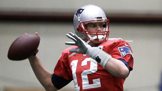 New England Patriots quarterback Tom Brady throws during a practice session in Minneapolis