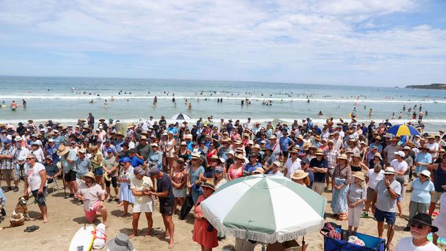 The huge crowd at the Inverloch Surf Life Saving Club rally. Picture: Brendan Beckett