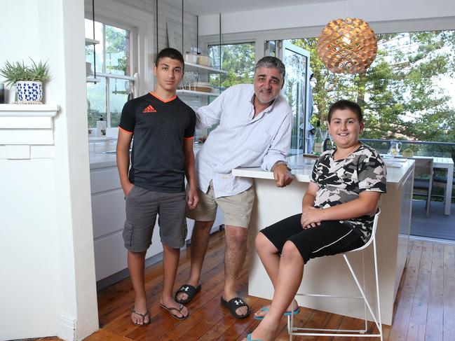 20/02/2020. Fred Geneid, (M 0414 349651)  potential property buyer, with two of his sons Max 14 and Robert 10 at open property inspection. Three bedroom penthouse in Maroubra with water views 3/11 French Street, in Sydney's south. The property is due to go to auction at the weekend and is expected to sell for over 1.6M as Sydney's property market is on the rise again. Britta Campion / The Australian