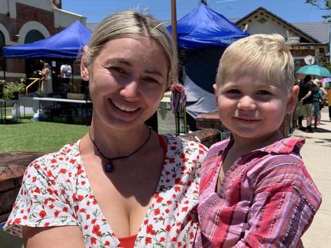 Lismore Heights resident Nikkiya Peters holds her son Leo Fuller, 3, at the Lismore Presbyterian Church after voting in the 2021 Lismore City Council local government election.