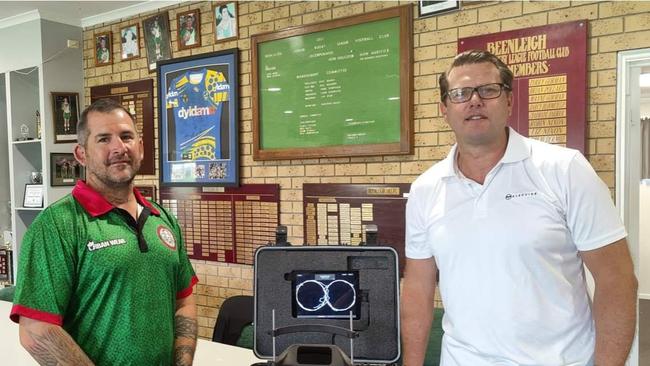 Beenleigh Junior Rugby League President Nick Barnes EyeGuide Technology managing director Matt O’Hare.