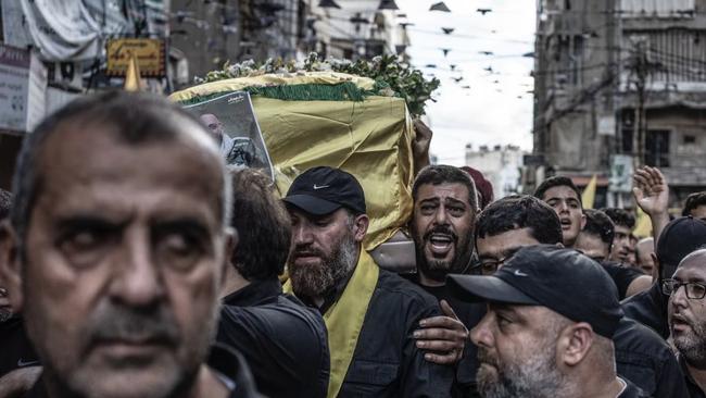 Funerals were held in Beirut on Wednesday for people killed in the pager explosions. Picture: Manu Brabo/WSJ