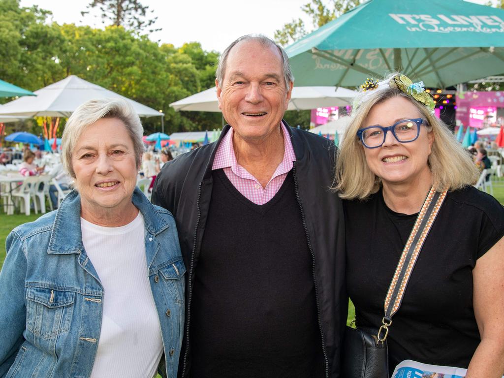 (From left) Joy Mingay, Mark Mingay and Ally Martel. Toowoomba Carnival of Flowers Festival of Food and Wine. Friday, September 13, 2024. Picture: Nev Madsen