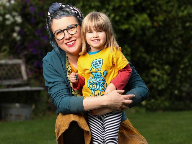 Artist and mum Laura E Kennedy with two-year-old daughter Lumen. Picture: Zak Simmonds