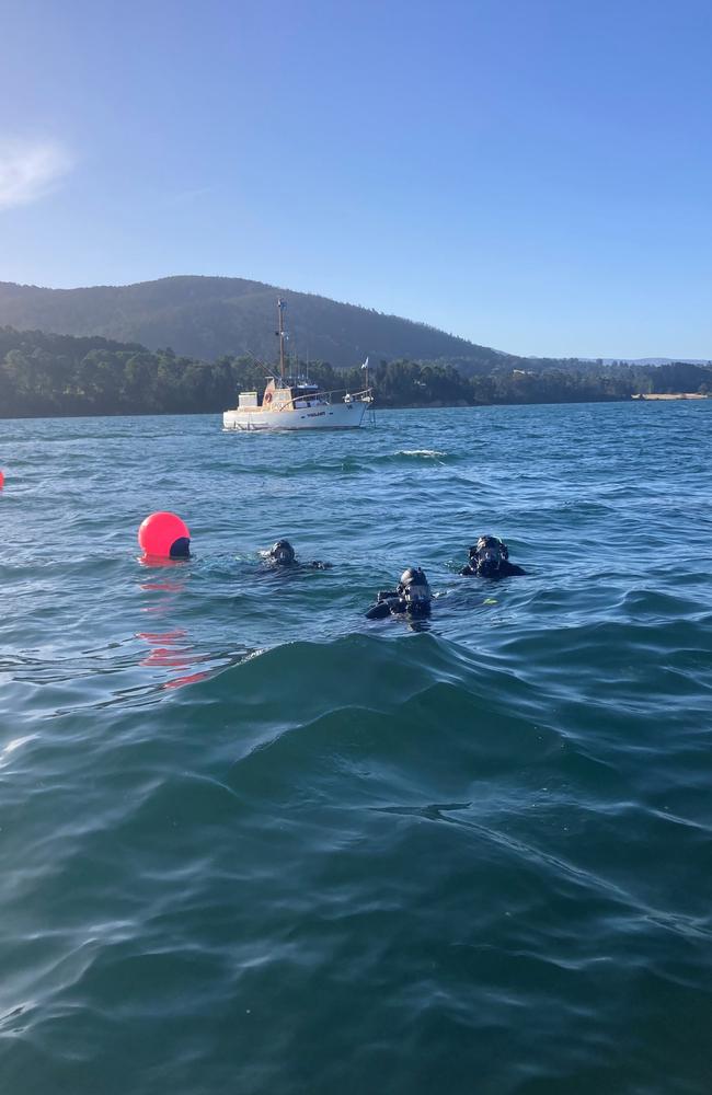 Historic ship MV Goondooloo sinks in the D'Entrecasteaux Channel. Picture: Tasmania Police