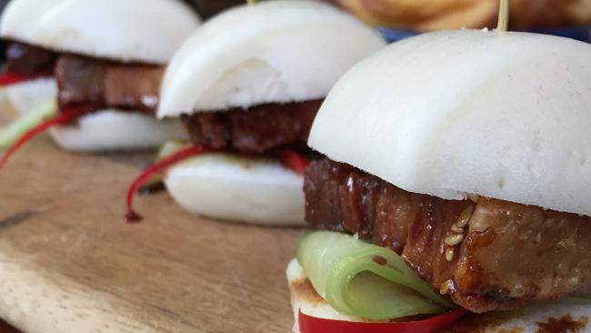 Steamed pork belly bun sliders.