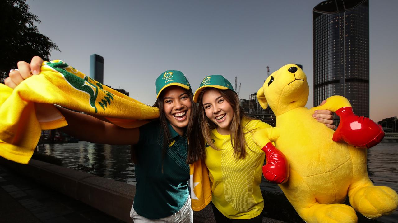 Tazmin Murray, 15 of Varsity Lakes and Chloe Robinson, 16 of Tamborine are excited about Brisbane possibly getting the 2032 Olympic Games. Picture: Zak Simmonds