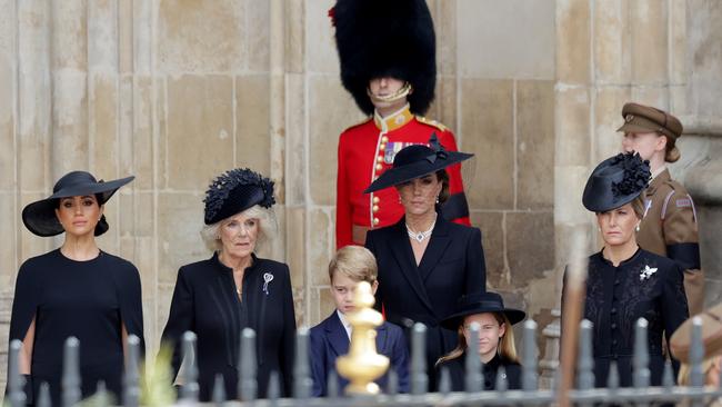 Meghan, Camilla, Prince George of Wales, Catherine, Princess Charlotte of Wales and Sophie, Countess of Wessex. Picture: Chris Jackson/Getty Images