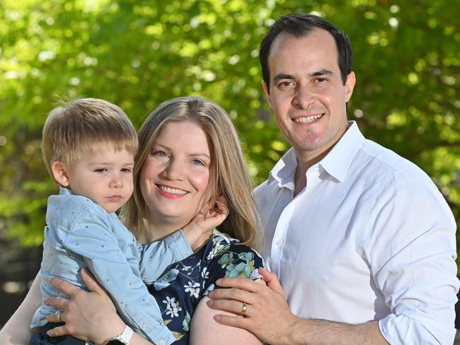 25/10/24. SA Weekend - Vincent Tarzia with his wife Charissa and their son Leonardo (plus dog Howard).Picture: Keryn Stevens