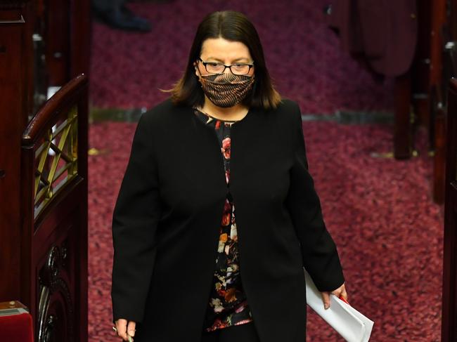 Victorian Health Minister Jenny Mikakos arrives to the legislative council Victorian State Parliament in Melbourne, Tuesday, August 4, 2020. (AAP Image/James Ross) NO ARCHIVING