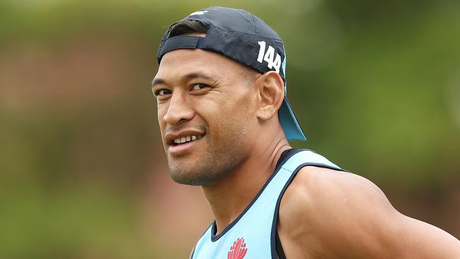 FILE: Israel Folau sacked by Rugby Australia for Homphobic tweet SYDNEY, AUSTRALIA - MAY 24:  Israel Folau looks on during a Waratahs Super Rugby training session at David Phillips Sports Complex on May 24, 2018 in Sydney, Australia.  (Photo by Mark Metcalfe/Getty Images)