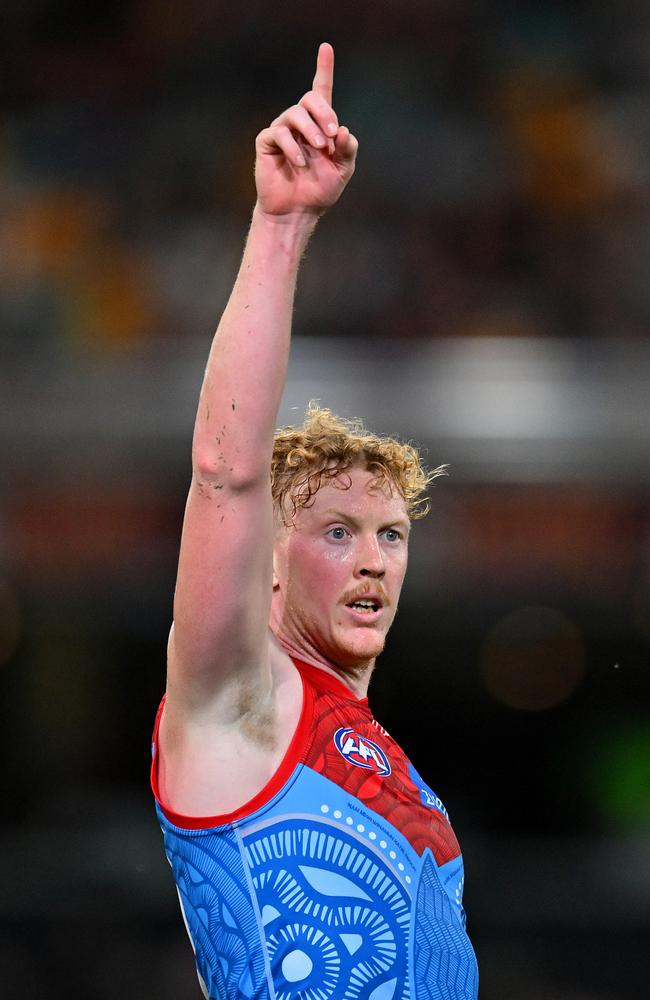 The Dees’ season remains alive. Picture: Albert Perez/AFL Photos via Getty Images