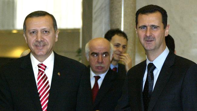 Fallen Syrian President Bashar al-Assad with Turkish Prime Minister Recep Tayyip Erdogan. Picture: AFP