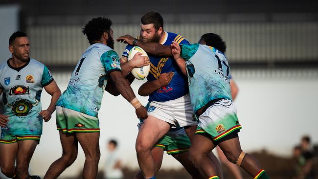 Lochie Perren taking a hit-up for Marist Brothers. Picture: Elise Derwin