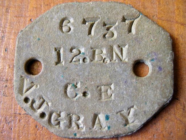 Victor Gray's "dog tag" which was recovered and returned to the family.