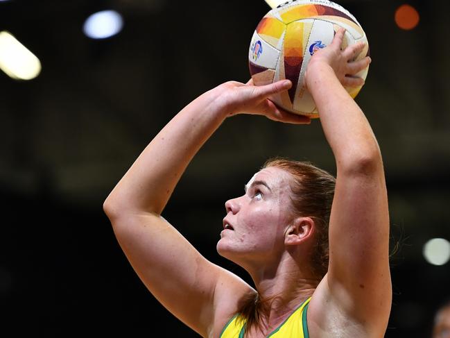 CAPE TOWN, SOUTH AFRICA - JULY 30: Steph Wood (Vice-Captain) of Australia during the Netball World Cup 2023, Pool A match between Australia and Fiji at Cape Town International Convention Centre Court 1 on July 30, 2023 in Cape Town, South Africa. (Photo by Ashley Vlotman/Gallo Images/Netball World Cup 2023)