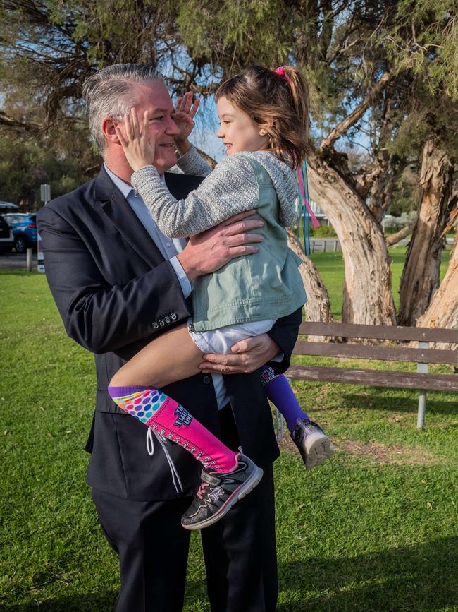 Senator Cormann with daughter Isabelle, 7. Picture: Tony McDonough