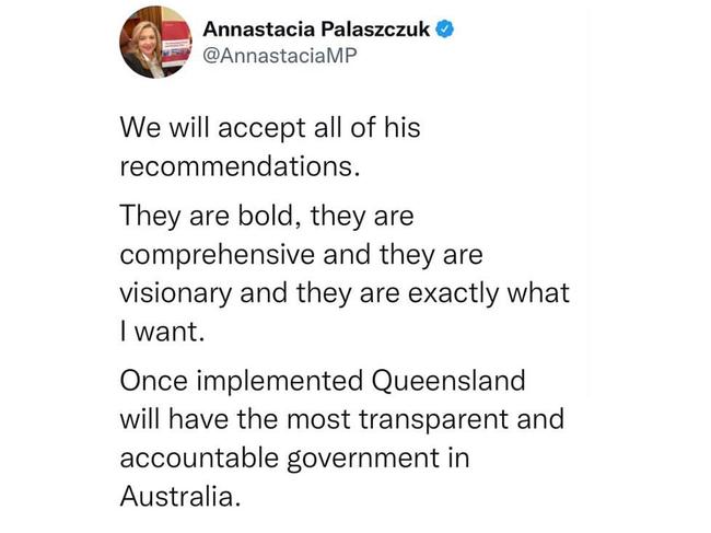 Queensland Premier Annastacia Palaszczuk after the Coaldrake review was released