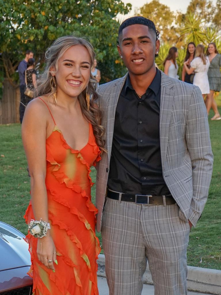 Northpine Christian College 2021 graduates Jayde Weir and Giovani Manutulila at the formal. Photo: Colin Wilson