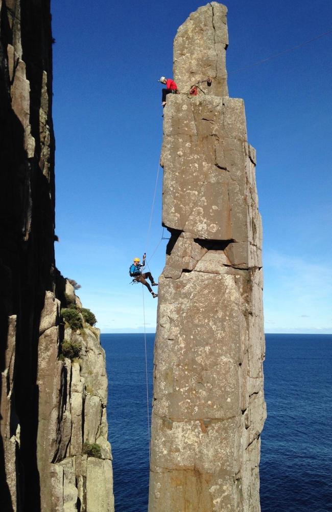 Paul Pritchard on the Totem Pole for the film <i>Doing it Scared</i>. Picture: ZOE WILKINSON