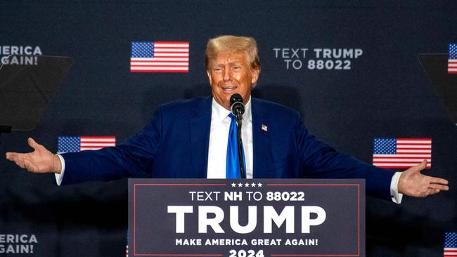 Donald Trump speaks during a campaign rally in Derry, New Hampshire.