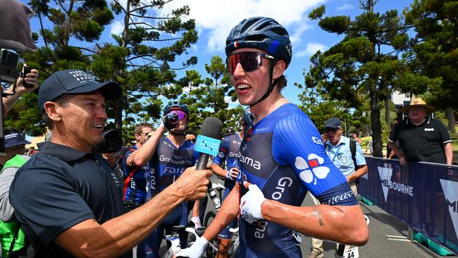 Laurence Pithie after winning the Cadel Evans Great Ocean Rd Race. Picture: Tim de Waele/Getty Images.