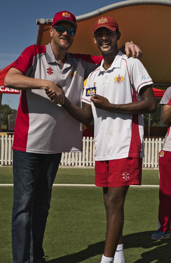 Swans president Shaun Petrie with Ashley Chandrasinghe before the match. Pic: Chris Thomas.