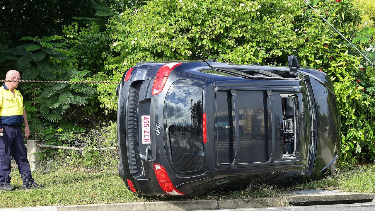 A woman was trapped in the wreckage of a vehicle following a two car crash in Townsville. The crash happened at the intersection of Elizabeth St and Alfred St in Aitkenvale. PICTURE: MATT TAYLOR.