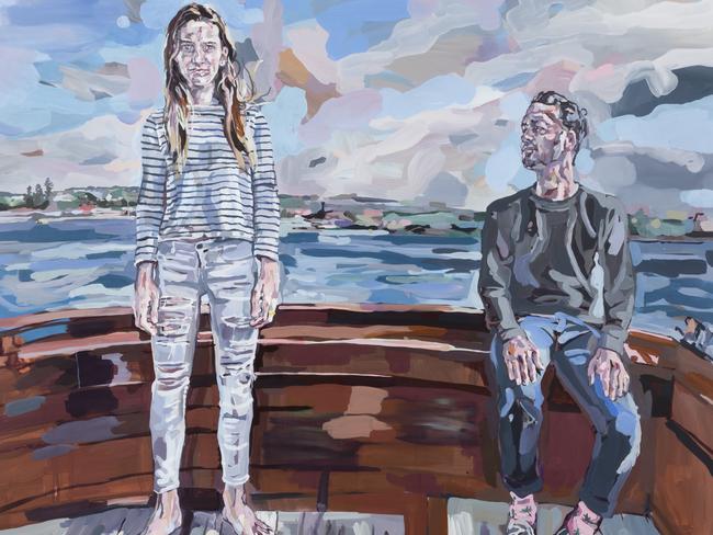 The portrait Alexandra Keating and Rupert Sanders on a Yacht in Sydney Harbour is by artist Oliver Watts