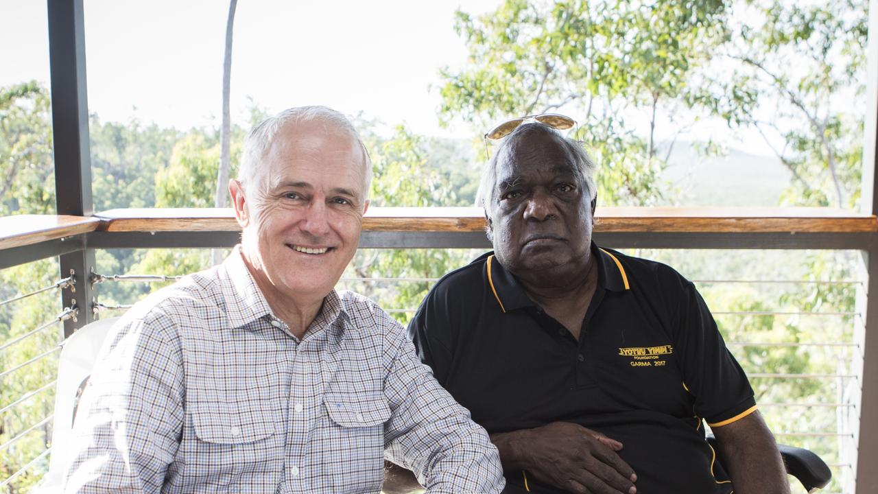 Yunupingu with former prime minister Malcolm Turnbull at Garma in 2017. Picture: Teagan-Glenane