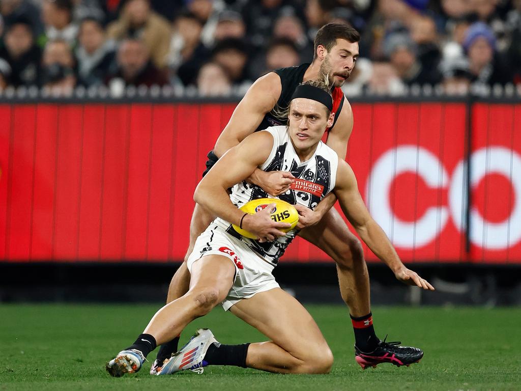 Mick McGuane is crying out for Pies captain Darcy Moore to stop being so indecisive. Picture: Michael Willson/AFL Photos via Getty Images