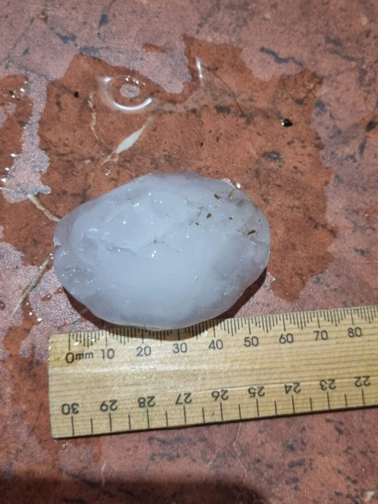 Large hail at Cedar Vale in Logan. Picture: Ashley Evans