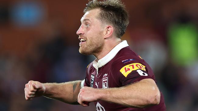 ADELAIDE, AUSTRALIA - MAY 31:  Cameron Munster of the Maroons celebrates after victory during game one of the 2023 State of Origin series between the Queensland Maroons and New South Wales Blues at Adelaide Oval on May 31, 2023 in Adelaide, Australia. (Photo by Mark Kolbe/Getty Images)