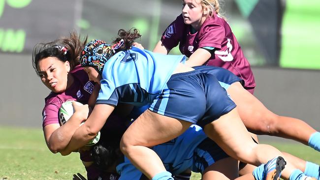 Queensland and NSW CHS in the gran final of the Australian Secondary Schools rugby league titles earlier this year. Picture, John Gass