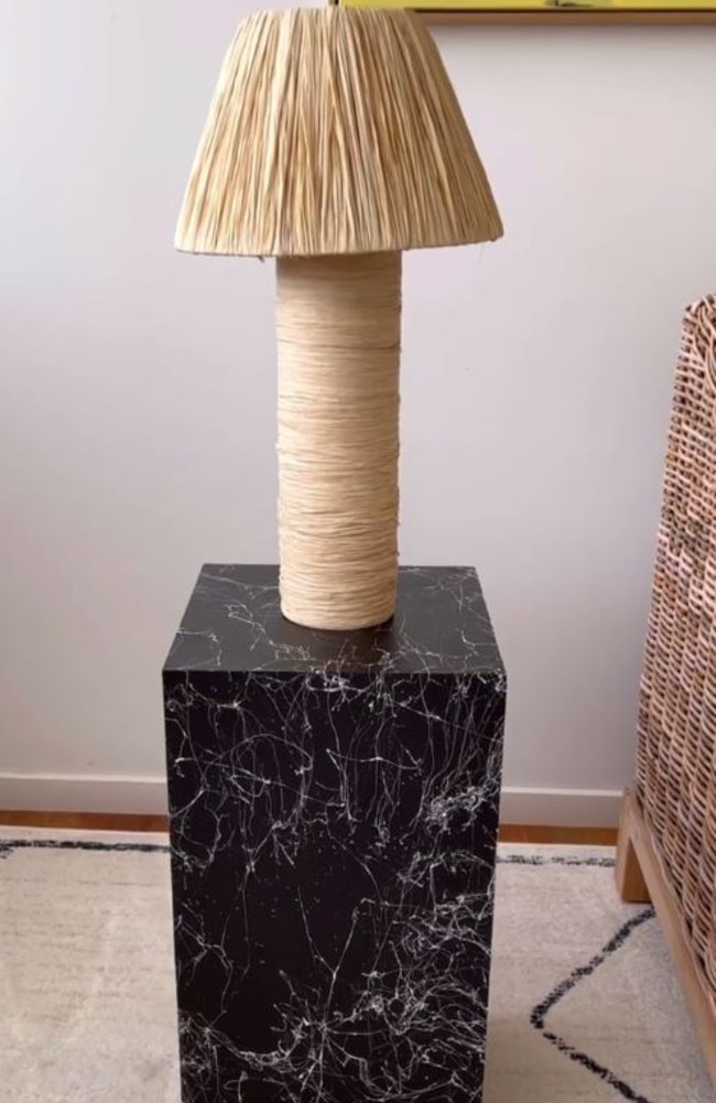 DIY enthusiast Jaharn Quinn revealed the $26 spray she used to create this ‘marble’ side table. Picture: Instagram/smorhome