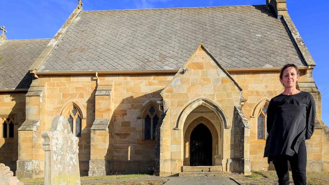 Elizabeth Turvey at the Buckland Anglican Church in southeast Tasmania, proposed for sale by the Anglican Church.