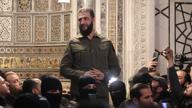 The leader of Syria's Islamist Hayat Tahrir al-Sham (HTS) group Abu Mohammed al-Jolani, addresses a crowd at the capital's landmark Umayyad Mosque. Picture; AFP.