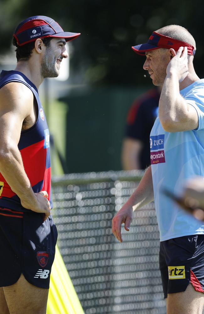 Simon Goodwin, right, with Christian Petracca over summer. Picture: Michael Klein