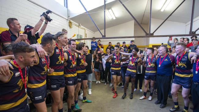 Doncaster East players celebrating last year’s win. Picture: Valeriu Campan