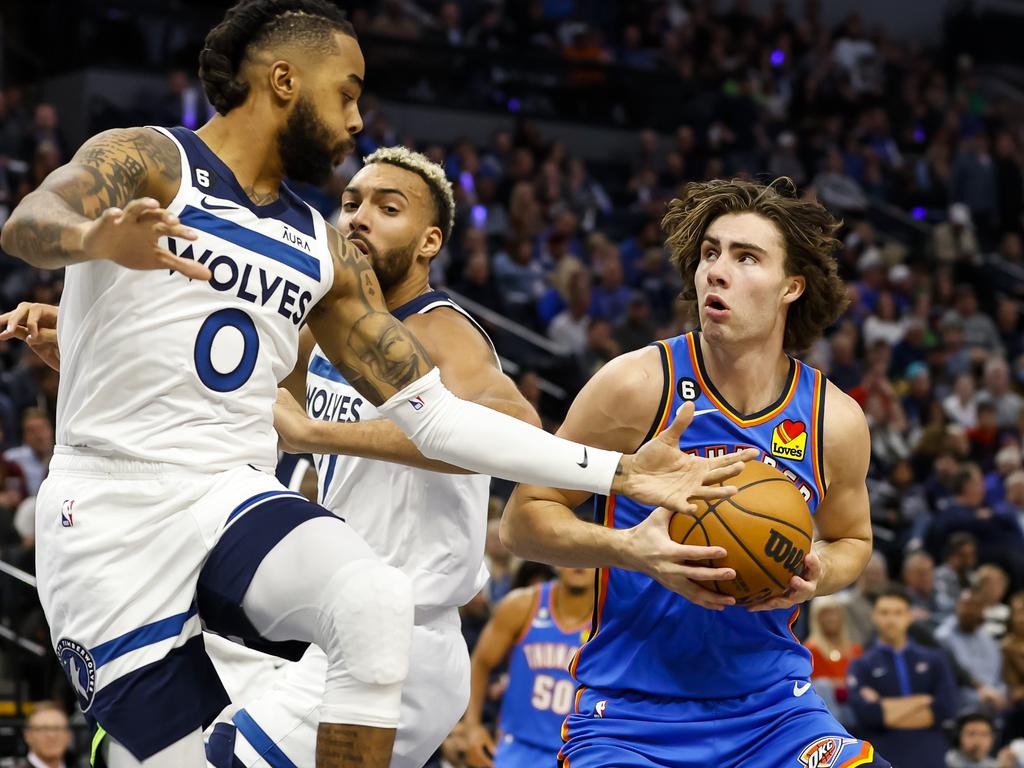 Josh Giddey made his season debut against the Wolves. Picture: Getty Images/AFP